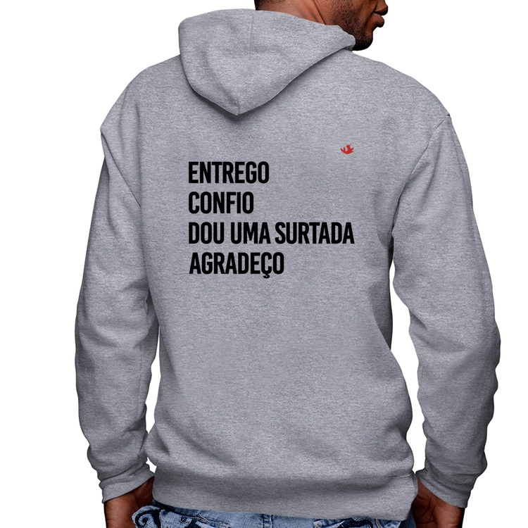 Blusa Moletom Dou uma surtada Masculina com Capuz e Zíper - Mescla