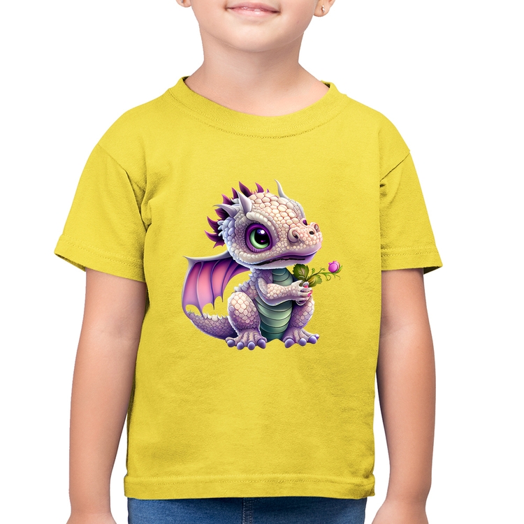 Camiseta Algodão Infantil Dragão Bebê - Amarelo Canário