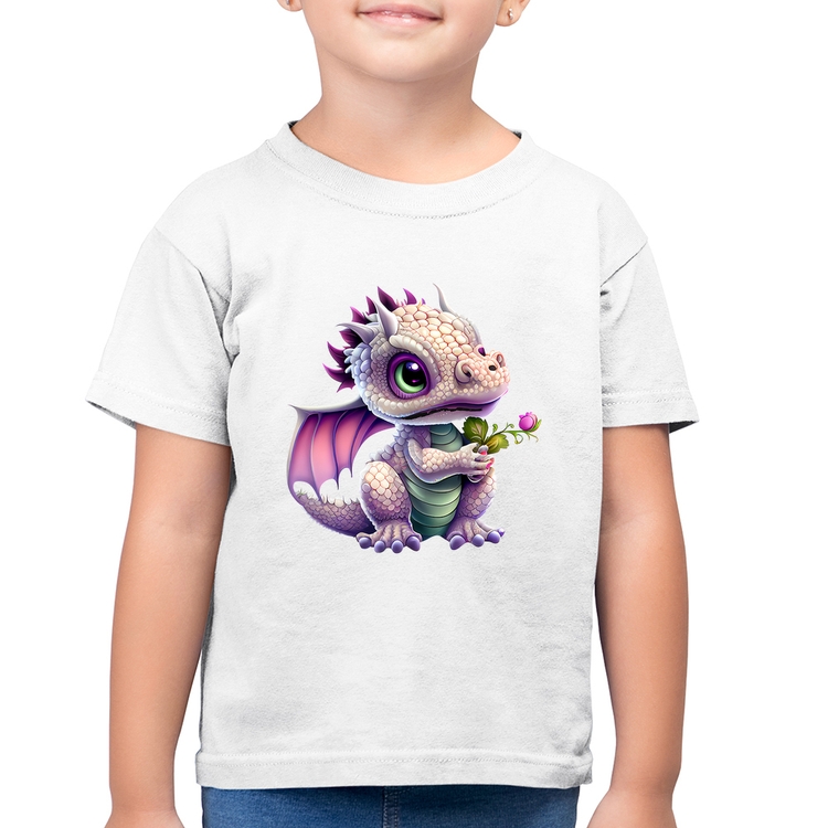 Camiseta Algodão Infantil Dragão Bebê - Branca