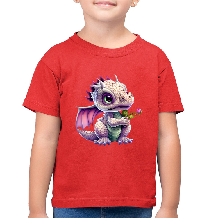 Camiseta Algodão Infantil Dragão Bebê - Vermelha