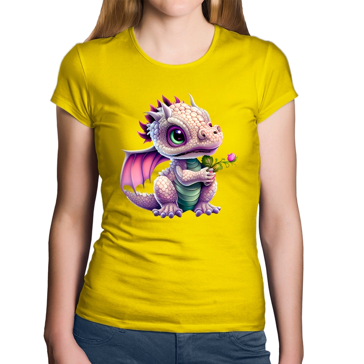 Baby Look Algodão Dragão Bebê - Amarela