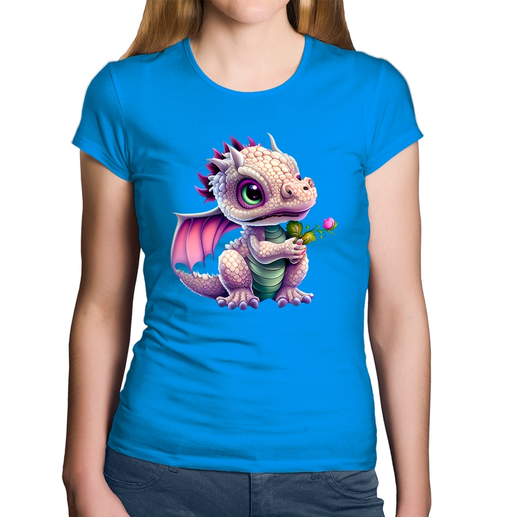 Baby Look Algodão Dragão Bebê - Azul