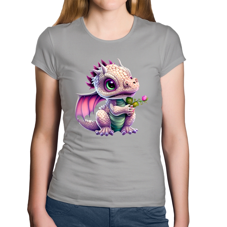 Baby Look Algodão Dragão Bebê - Cinza