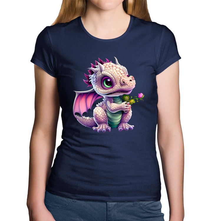 Baby Look Algodão Dragão Bebê - Marinho