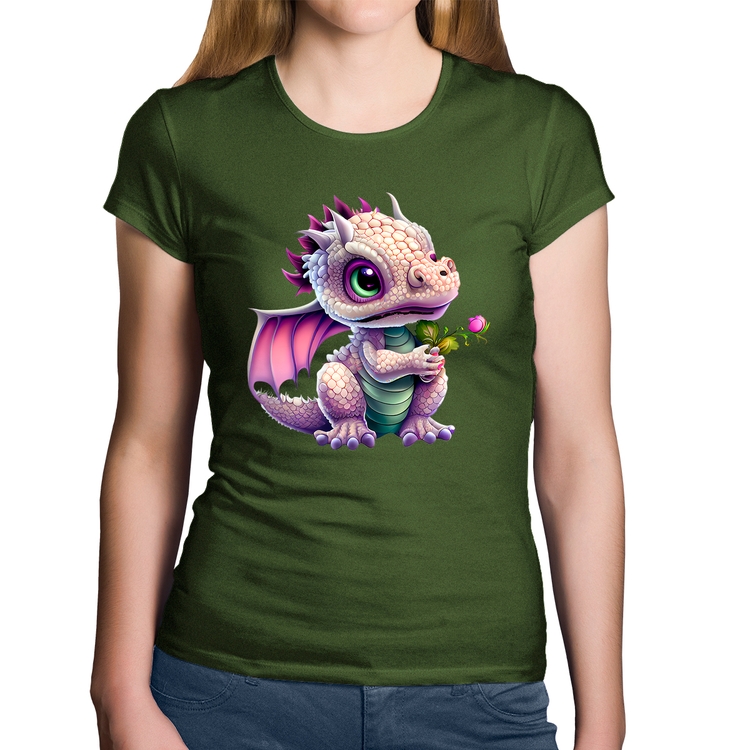 Baby Look Algodão Dragão Bebê - Musgo