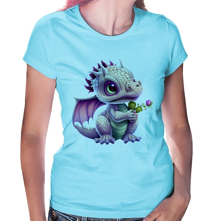 Baby Look Dragão Bebê - Azul Bebê