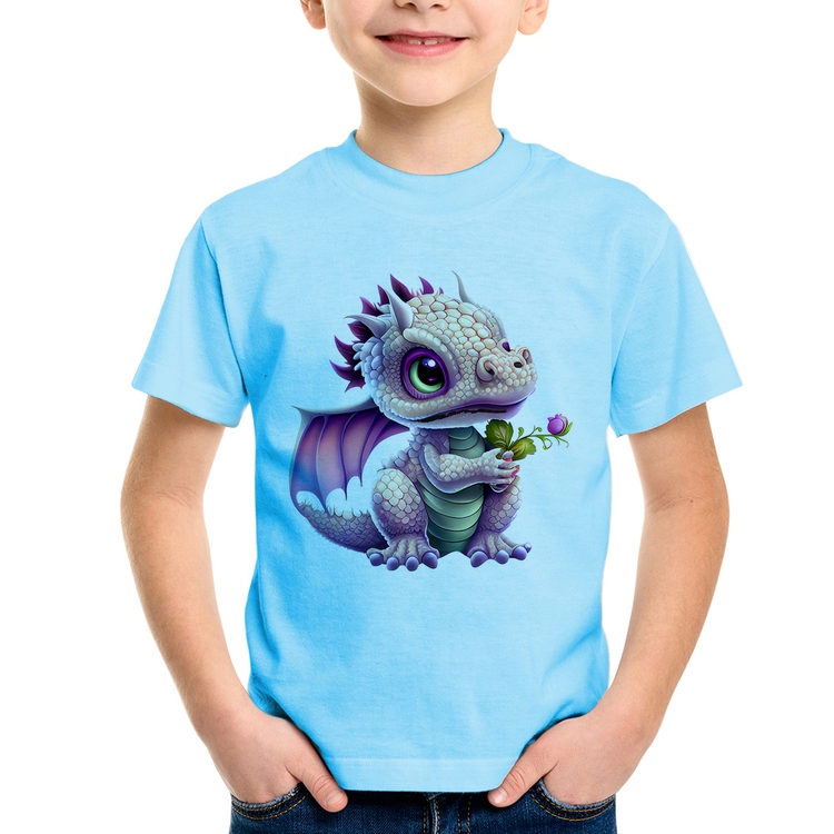 Camiseta Infantil Dragão Bebê - Azul Bebê