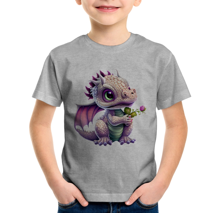 Camiseta Infantil Dragão Bebê - Cinza