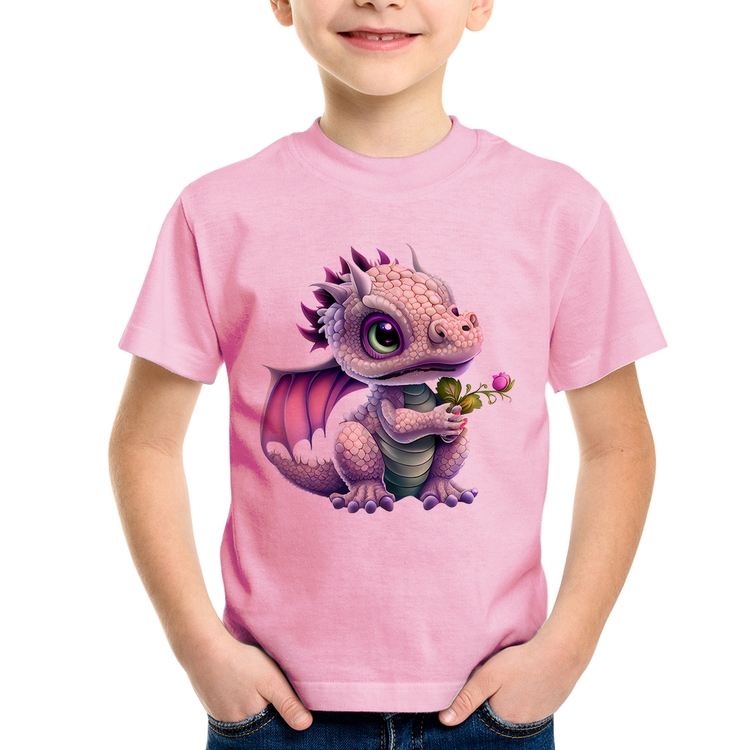 Camiseta Infantil Dragão Bebê - Rosa Bebê