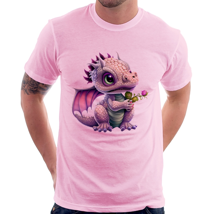Camiseta Dragão Bebê - Rosa Bebê