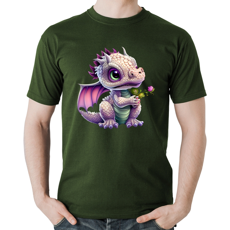 Camiseta Algodão Dragão Bebê - Musgo