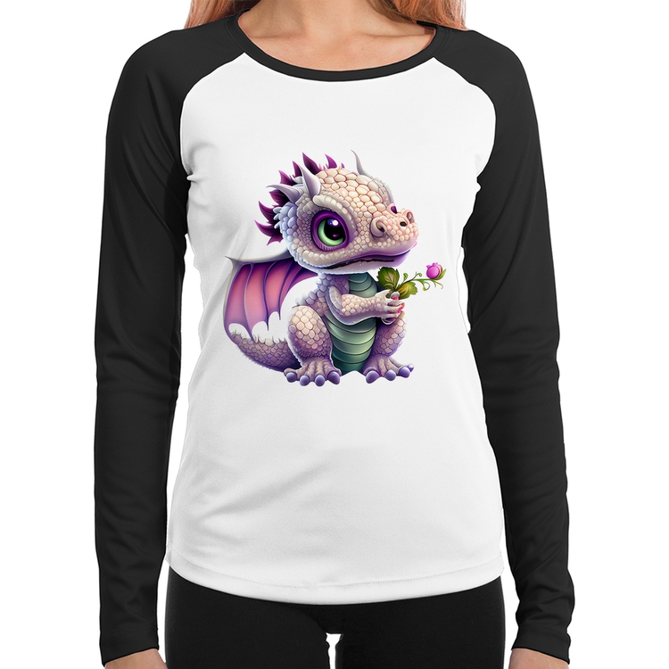 Baby Look Raglan Dragão Bebê Manga Longa