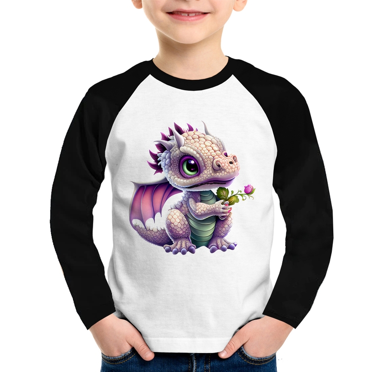 Camiseta Raglan Infantil Dragão Bebê Manga Longa