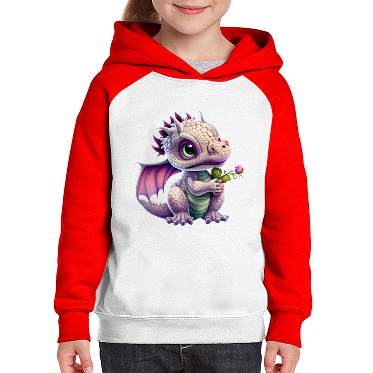 Moletom Infantil Dragão Bebê - Branco/Vermelho