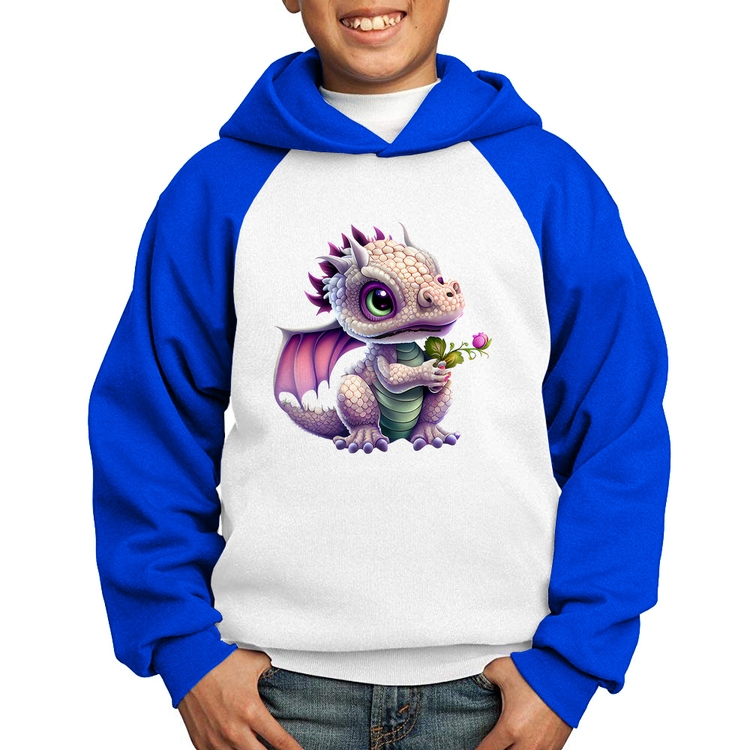 Moletom Infantil Dragão Bebê - Branco/Azul