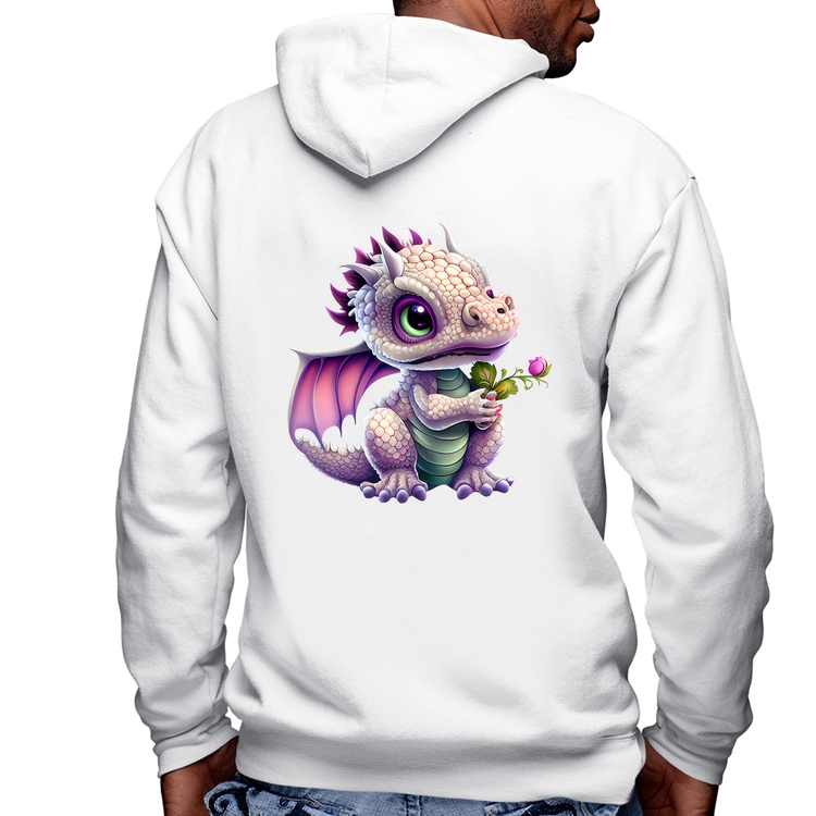 Blusa Moletom Dragão Bebê Masculina com Capuz e Zíper - Branca