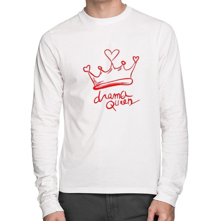 Camiseta Algodão Drama Queen Manga Longa - Branca