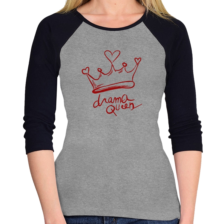 Baby Look Raglan Drama Queen Manga 3/4 - Cinza/Preto