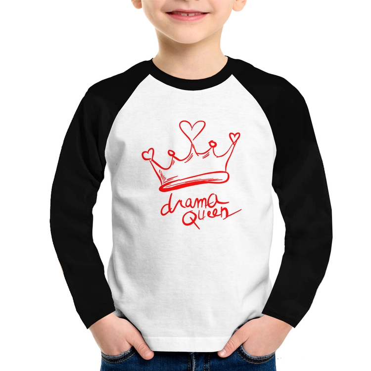 Camiseta Raglan Infantil Drama Queen Manga Longa