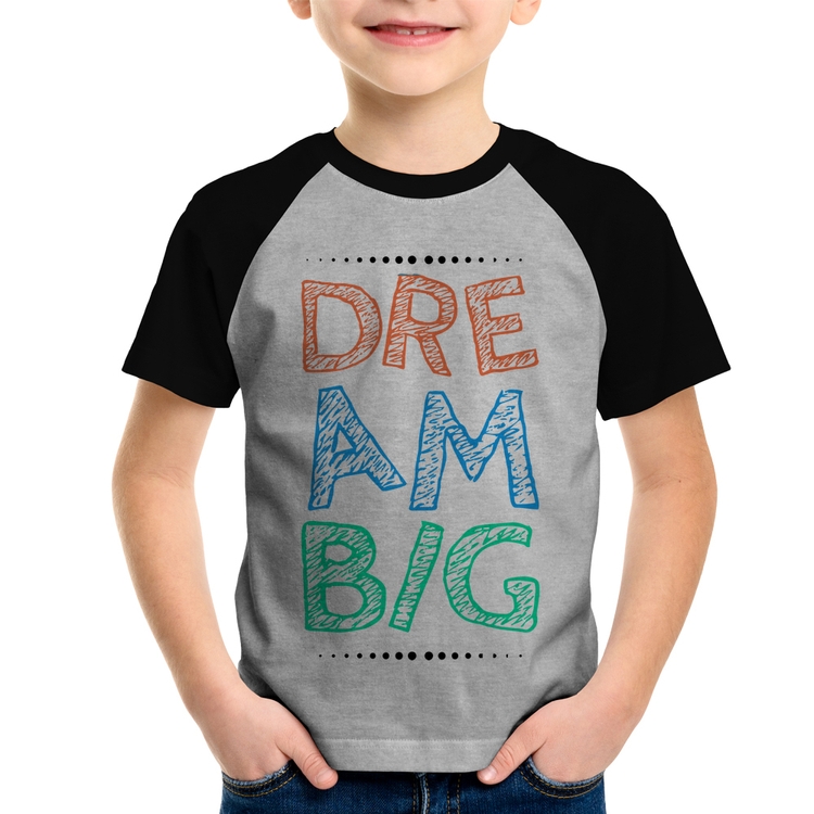 Camiseta Raglan Infantil Dream Big - Cinza/Preto
