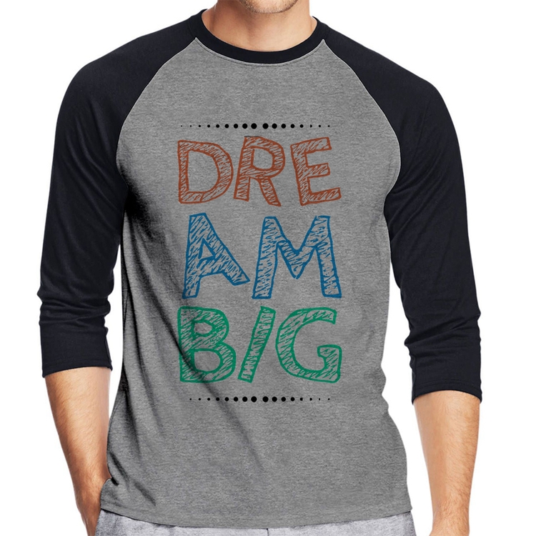 Camiseta Raglan Dream Big Manga 3/4 - Cinza/Preto
