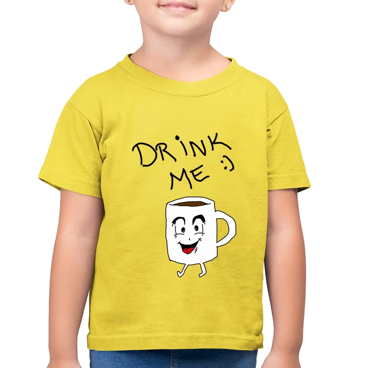 Camiseta Algodão Infantil Drink Me - Amarelo Canário