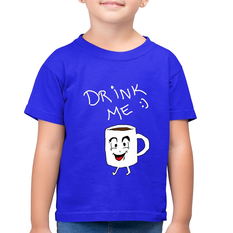 Camiseta Algodão Infantil Drink Me - Azul Royal