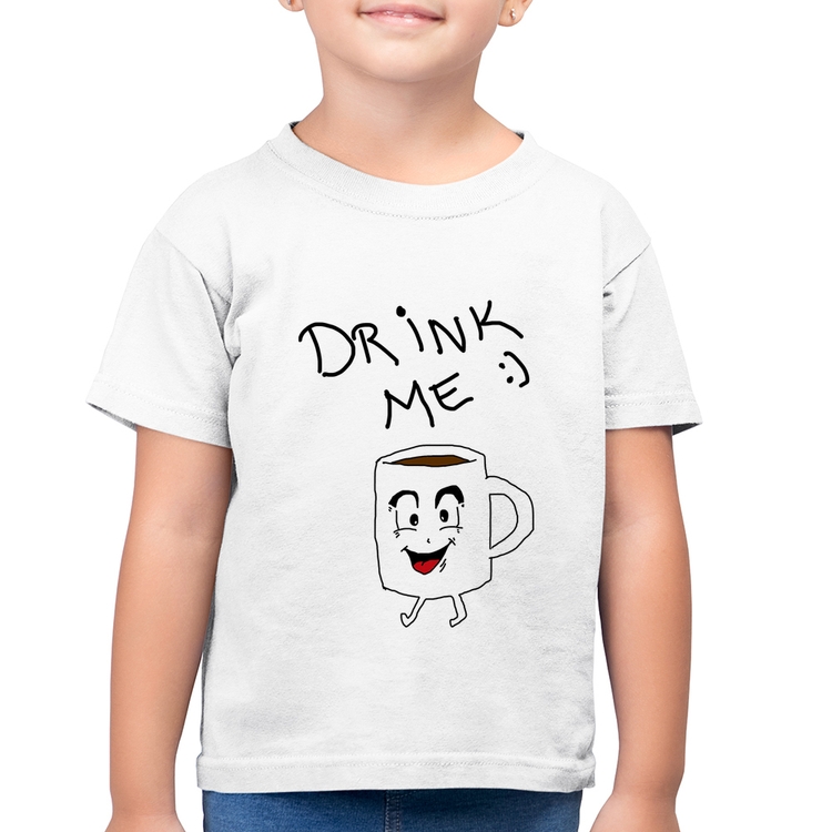 Camiseta Algodão Infantil Drink Me - Branca