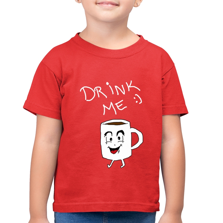 Camiseta Algodão Infantil Drink Me - Vermelha