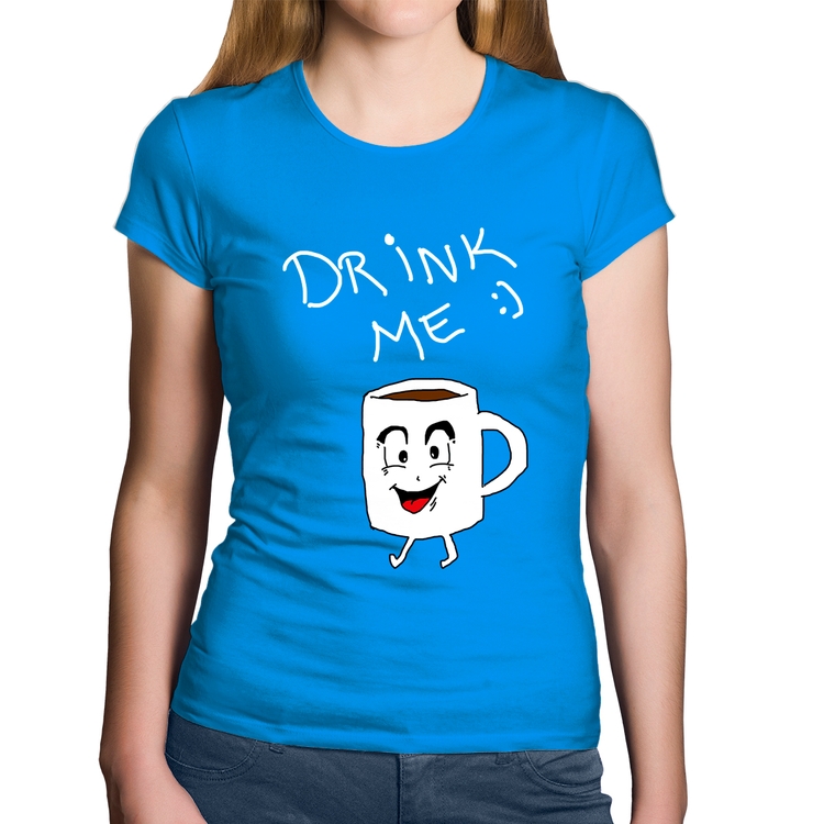 Baby Look Algodão Drink Me - Azul