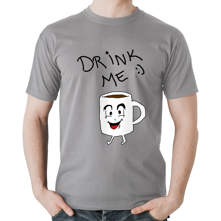 Camiseta Algodão Drink Me - Cinza