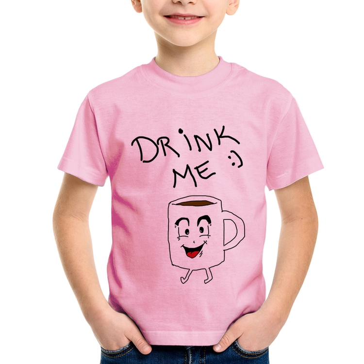 Camiseta Infantil Drink Me - Rosa Bebê