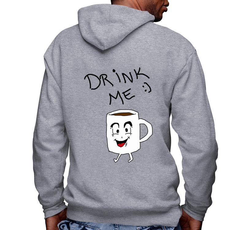 Blusa Moletom Drink Me Masculina com Capuz e Zíper - Mescla