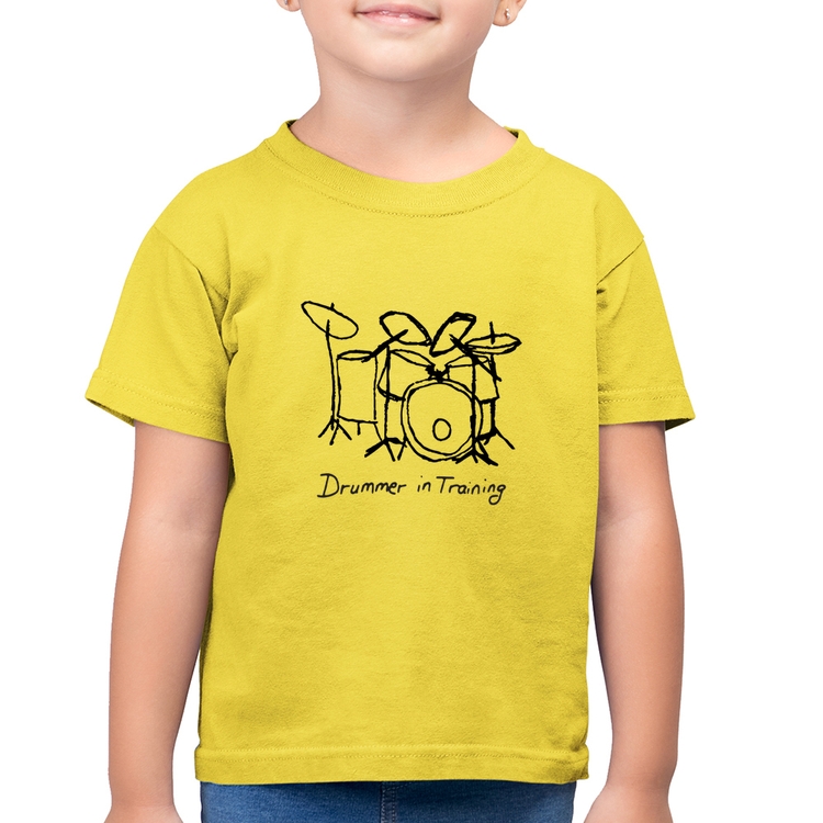 Camiseta Algodão Infantil Drummer in Training - Amarelo Canário