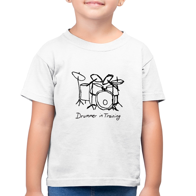 Camiseta Algodão Infantil Drummer in Training - Branca