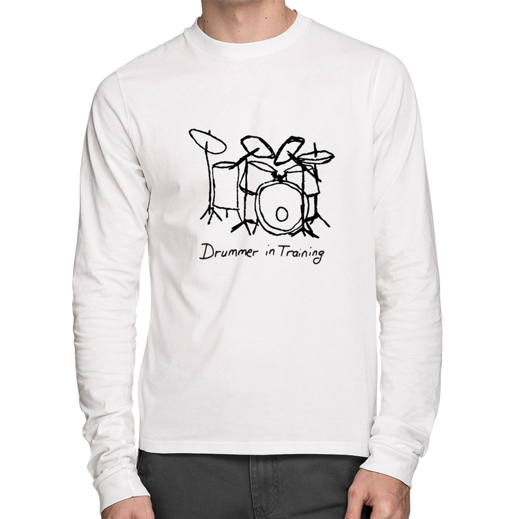 Camiseta Algodão Drummer in Training Manga Longa - Branca