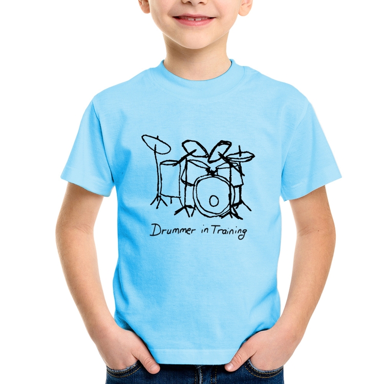 Camiseta Infantil Drummer in Training - Azul Bebê