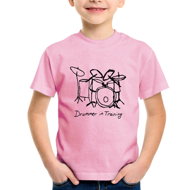 Camiseta Infantil Drummer in Training - Rosa Bebê
