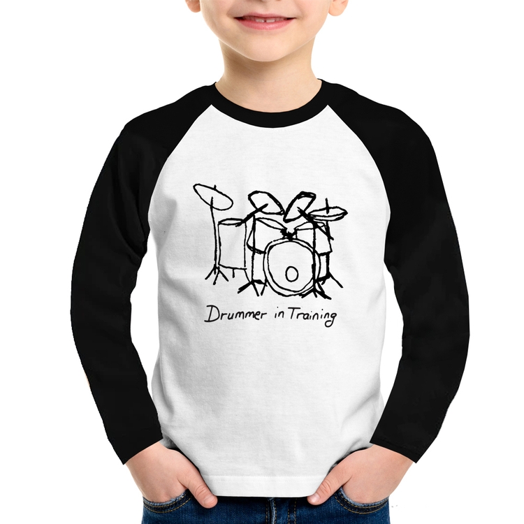 Camiseta Raglan Infantil Drummer in Training Manga Longa