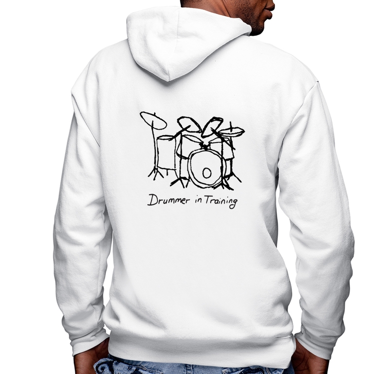 Blusa Moletom Drummer in Training Masculina com Capuz e Zíper - Branca