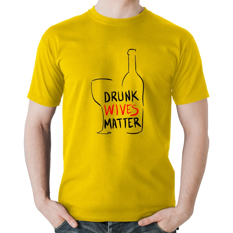 Camiseta Algodão Drunk Wives Matter - Amarela