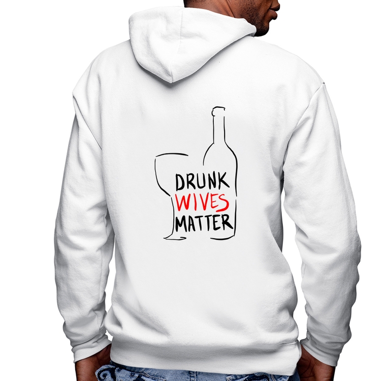 Blusa Moletom Drunk Wives Matter Masculina com Capuz e Zíper - Branca
