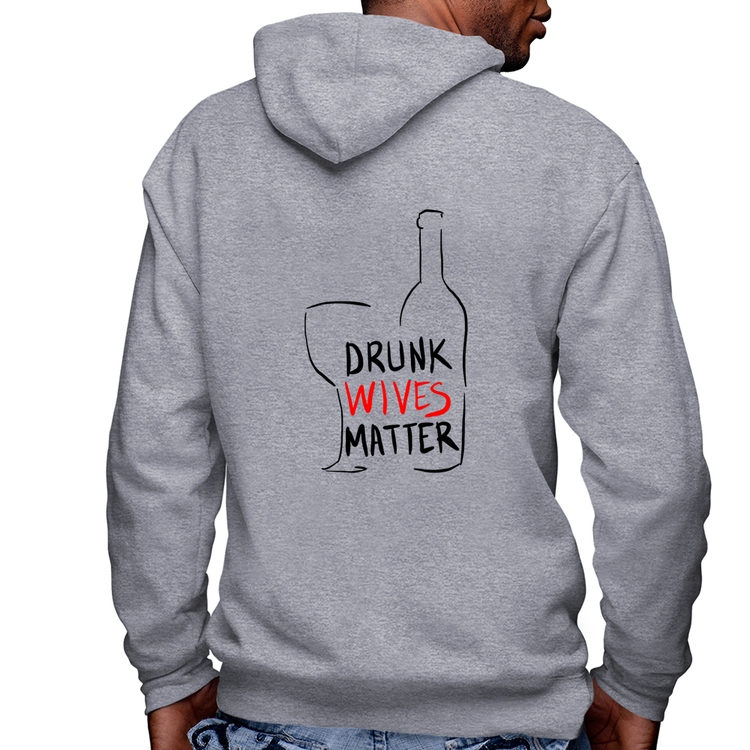 Blusa Moletom Drunk Wives Matter Masculina com Capuz e Zíper - Mescla