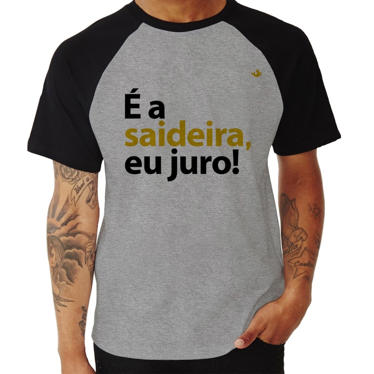 Camiseta Raglan É a saideira, eu juro! - Cinza/Preto