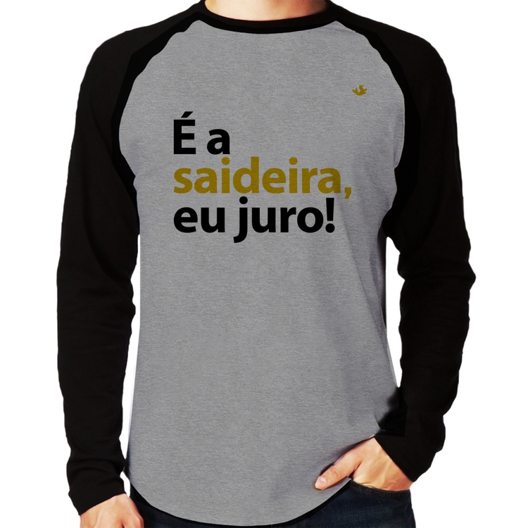 Camiseta Raglan É a saideira, eu juro! Manga Longa - Cinza/Preto