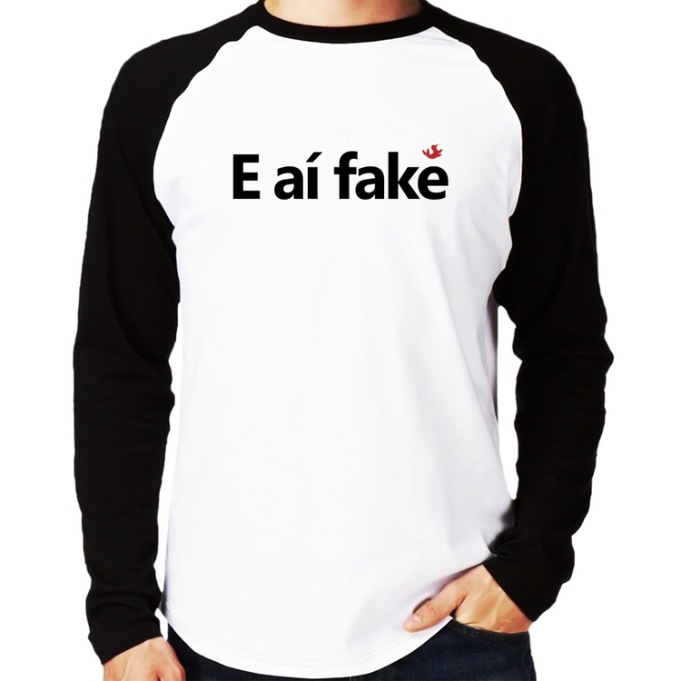 Camiseta Raglan E aí fake Manga Longa
