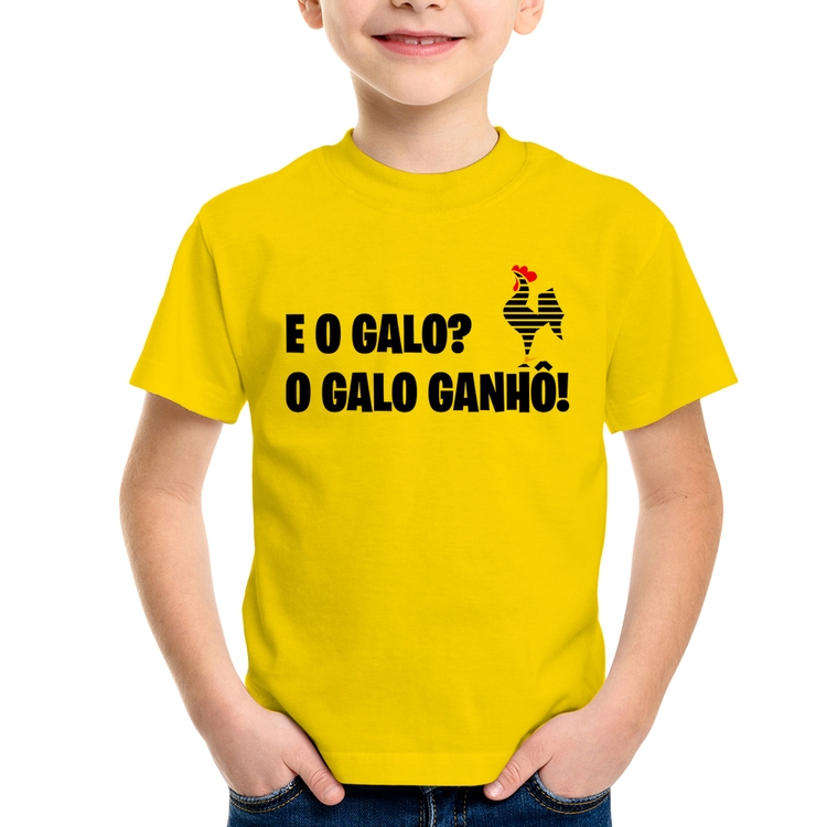 Camiseta Infantil E o galo? O galo ganhô! - Amarela