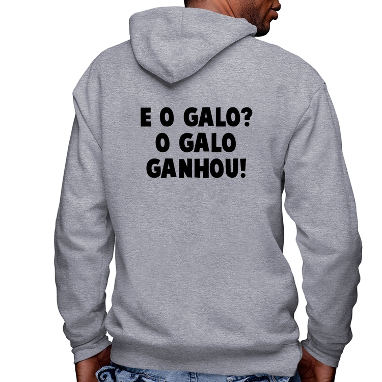 Blusa Moletom E o galo? O galo ganhou! Masculina com Capuz e Zíper - Mescla