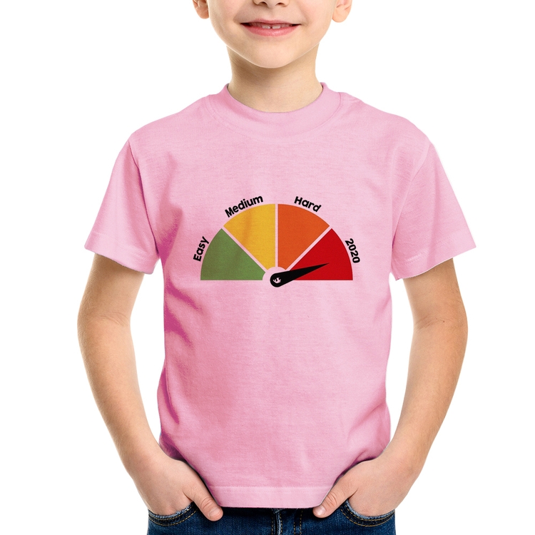 Camiseta Infantil Easy, Medium, Hard, 2020 - Rosa Bebê