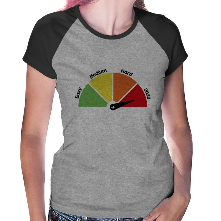 Baby Look Raglan Easy, Medium, Hard, 2020 - Cinza/Preto